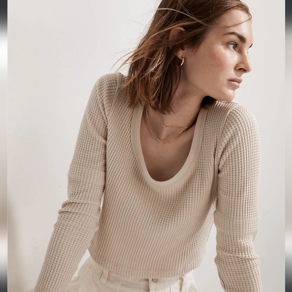 Madewell Tops - MWL madewell tee waffle long sleeve supercropped cream color size L